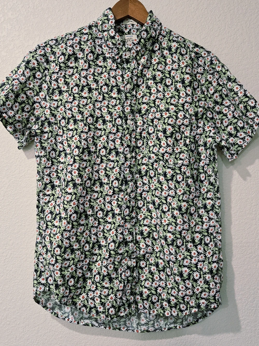 J. Crew Daisy Floral Print Short Sleeve Linen Shirt Men's Slim M